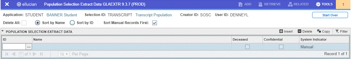 Population Selection Extract Data Page (GLAEXTR) Population Selection Extract Data Page (GLAEXTR)