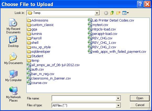 File Upload Process - Browse Window
